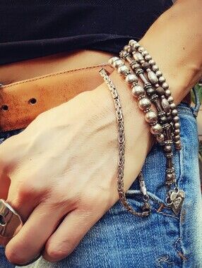 Vintage Unisex Sterling Silver Ball Bead Bracelet Made in Italy